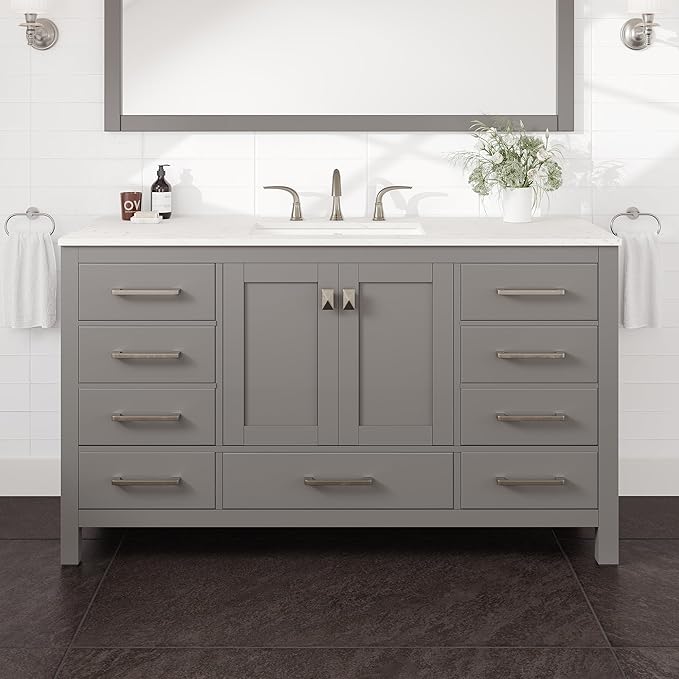 Eviva Aberdeen 60 in. Gray Single Sink Bath Vanity with Carrara Quartz Top and Undermount Porcelain Sink