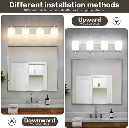 SOLFART Brushed Nickel Bathroom Vanity Light Vintage 4 Light Wall Light with Milky White Globes, 4 Lights Modern Over Mirror Lighting Fixture for Bathroom