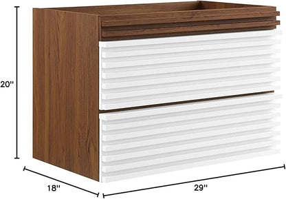 Modway Render 30" Wall-Mount Bathroom Vanity in White Walnut - Sink Basin Not Included