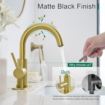 VOTON Bar Sink Faucet, Bathroom Kitchen 360° Rotatable Faucet, Brushed Gold Single Hole Bathroom Faucets Modern Small Mini Kitchen Bath Utility Vanity Outdoor Lavatory Faucets