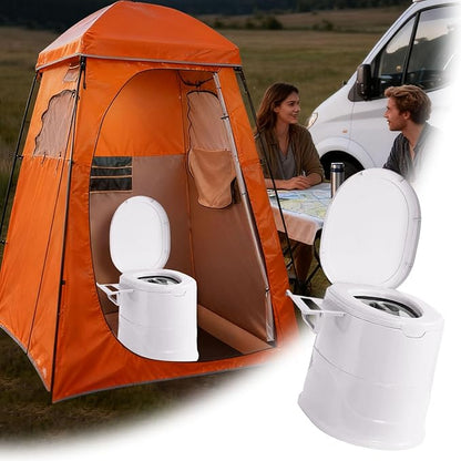 Portable Toilet for Camping, Indoor Outdoor Commode with 2 Detachable Inner Bucket, Removable Paper Holder, Toilet Brush, Travel Toilets for Camping, Hiking, Boat, Van, Emergency Use (White2)