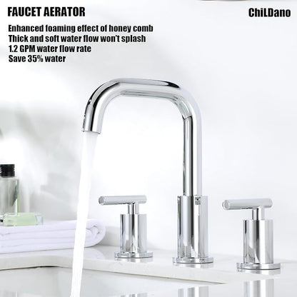 ChiLDano Bathroom Faucet 3 Hole, 2 Handle Chrome Bathroom Sink Faucet | Chrome 3 Hole Sink Faucet with Sink Drain and Water Faucet Supply Hose, Polished Silver Bathroom Water Faucets CH3166CP