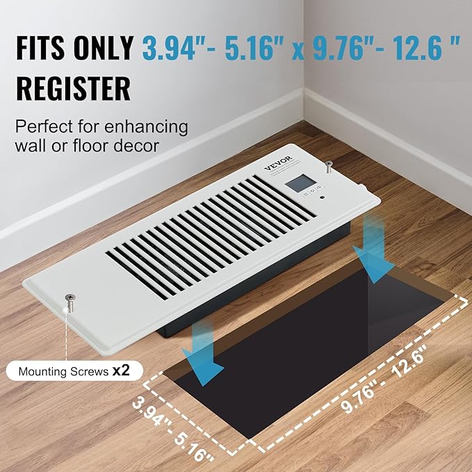 VEVOR Register Booster Fan, Quiet Vent Booster Fan Fits 4” x 12” Register Holes, with Remote Control and Thermostat Control, Adjustable 10-Speed for Heating Cooling Smart Vent, White