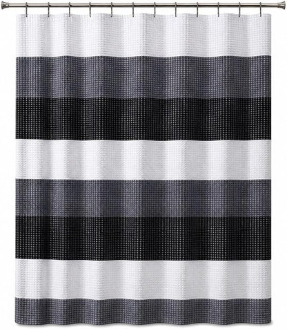 Dainty Home Ombre Waffle Weave Shower Curtain 70 x 72 Black Textured Fabric Shower Curtain, Hotel Style Waffle Weave Bathroom Curtain, Water Resistant Polyester Ombre Shower Curtain