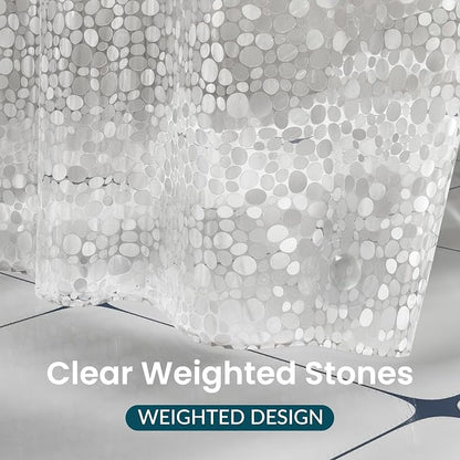 Titanker Clear Shower Curtain Liner with Pebble Pattern, Medium Weight Plastic Shower Liner PEVA Waterproof Shower Curtains for Bathroom with Big Stones and Grommets, 72x72 Inches