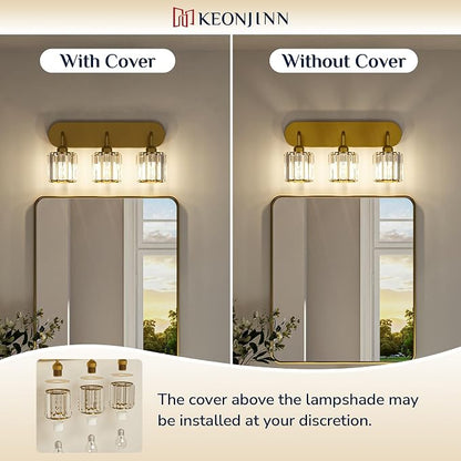 Keonjinn 5-Light Crystal Bathroom Light Fixtures Over Mirror, Gold | Vanity Lighting Fixture with Square Shades, Dimmable, Modern Style, Compatible with E26 Base LED Bulbs (Blub Not Included)