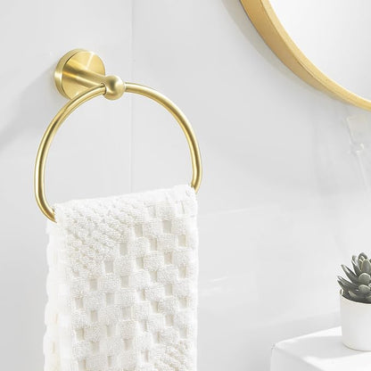 Leyden Toilet Paper Holder Towel Ring Brushed Gold Bathroom Hardware Hand Towel Holder Bathroom Accessories Set Wall Mount Stainless Steel 2 Pieces