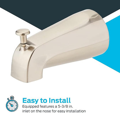 EZ-FLO 5 Inch Zinc Bath Tub Diverter Spout, 1/2 Inch IPS Pipe, Brushed Nickel, 15080