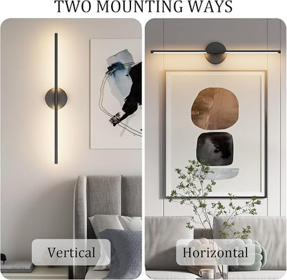 Black Wall Sconce for Bathroom 28In Hardwired Vanity Light Fixture 3000K Indoor Bathroom Sconce Over Mirror 360° Rotate for Living Room