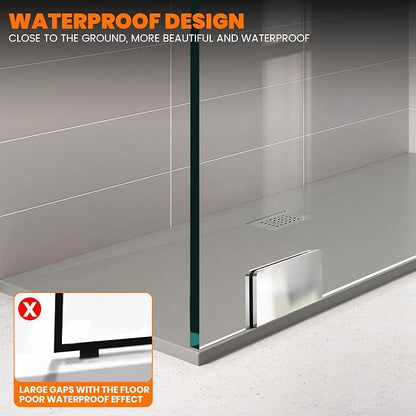 Bathroom Shower Glass Door 34" W×78.75" H, 3/8"(10mm) Thick Clear Tempered Glass Panel with Clamps, Fixed Frameless Waterproof Shower Door, Chrome