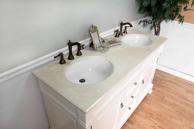 205060-D-CR 60-Inch Double Sink Vanity, Wood, Cream White