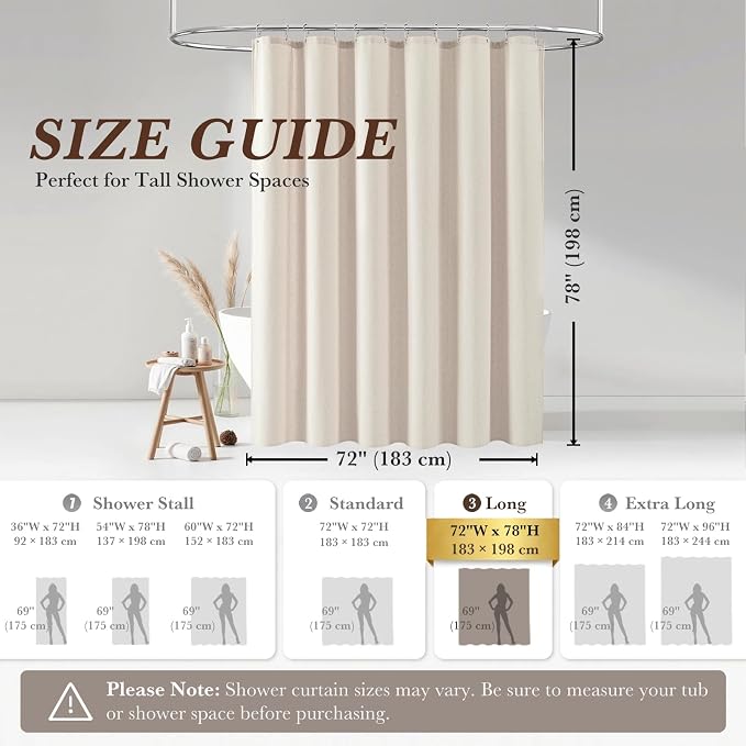 Natural Linen Shower Curtain Farmhouse Bathroom Decor 72x78 Inches | Boho Bathroom Decor,12 Sturdy Stainless Steel Sliding Hangers,Rustic Country Style,Linen Shower Curtains for Bathroom