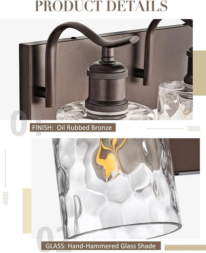 5-Light Bathroom Vanity Light,Hammered Glass,Oil Rubbed Bronze | 34.2 Inch Over Mirror Wall Light,E26 sockets,for bathroom mirror,powder room,dressing area