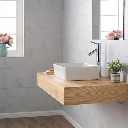 KRAUS Elavo Modern Rectangular Vessel White Porcelain Ceramic Bathroom Sink, 19 inch KCV-121
