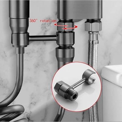 Generic Toilet Faucet Splitter 2-Way Double Faucet Adapter, 1-in-2-Out Dual Control Valve Handheld Bidet Sprayer, Stainless Steel & Brass, Black, Bathroom Accessory（Gray）