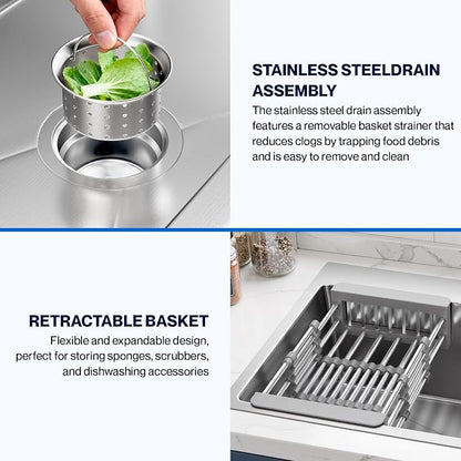 30" x 18" x 9" Topmount Kitchen Sink, 304 Stainless Steel Drop in Single Bowl Sink with Basket Strainer for RV, Travel Trailer, Garage(Nano)