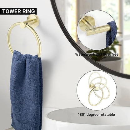 10 Piece Brushed Gold Bathroom Hardware Set, Towel bar Set for Bathroom | 24 inch Silver Towel bar, Bathroom Towel Rack, Towel Ring, Toilet Paper Holder, Towel Hook, Bathroom Accessories Set