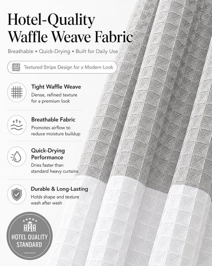 Dainty Home Ombre Waffle Weave Shower Curtain 70 x 72 Grey Textured Fabric Shower Curtain, Hotel Style Waffle Weave Bathroom Curtain, Water Resistant Polyester Ombre Shower Curtain