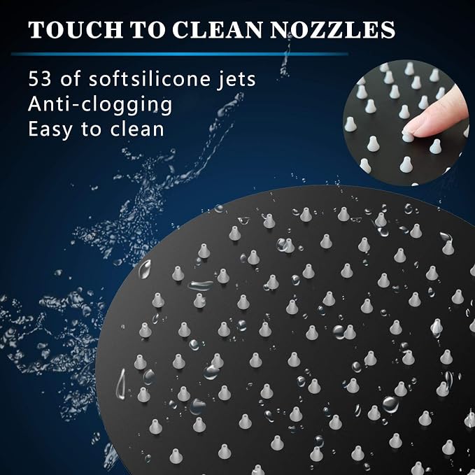 Voolan High Pressure Rain Shower Head - Rainfall Shower head Made of 304 Stainless Steel - Comfortable Shower Experience Even at Low Water Flow (6 Inch, Black)