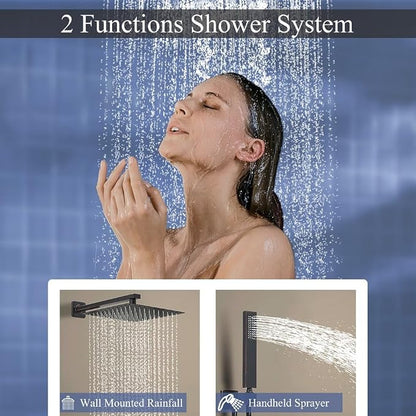 Shower Faucet Set 16 Inch Wall Mount Rain Shower System, All Metal Shower Fixtures - Oil Rubbed Bronze
