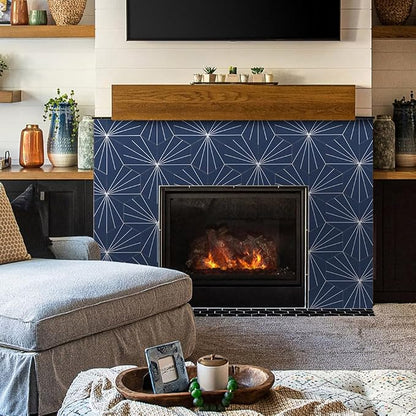 AULIGET Flower Vintage Hexagon Tile Peel and Stick Backsplash, 6"x7" Self Adhesive Wall Tiles in Blue (Pack of 45)