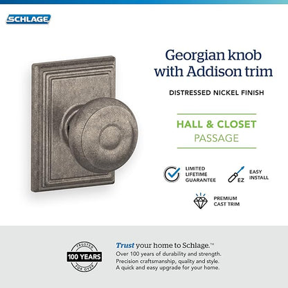 SCHLAGE F10GEO621ADD Addison Collection Georgian Passage Knob, Distressed Nickel