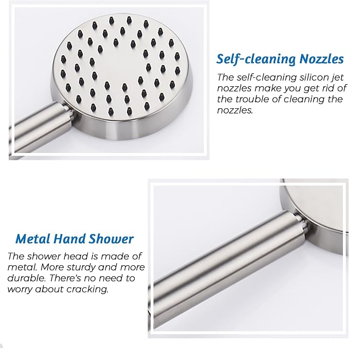 G-Promise All Metal Handheld Shower Head with Shut Off Valve & Long Hose | Built to Last, Water-Saving On/Off Pause Valve, Solid Brass Bracket Holder, 70" to 75" Flexible Stainless Steel Hose
