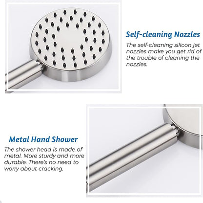 G-Promise All Metal Handheld Shower Head with Shut Off Valve & Long Hose | Built to Last, Water-Saving On/Off Pause Valve, Solid Brass Bracket Holder, 70" to 75" Flexible Stainless Steel Hose