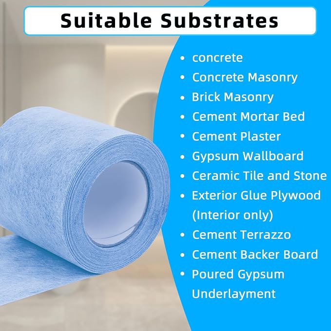 Shower Waterproofing Membrane Roll, 5 in x 50 Ft, 21 Sq Ft, 20 Mil | Blue HDPE roll for shower membrane seams, corners and wall-to-floor joints; bonds with thin-set mortar for a secure install
