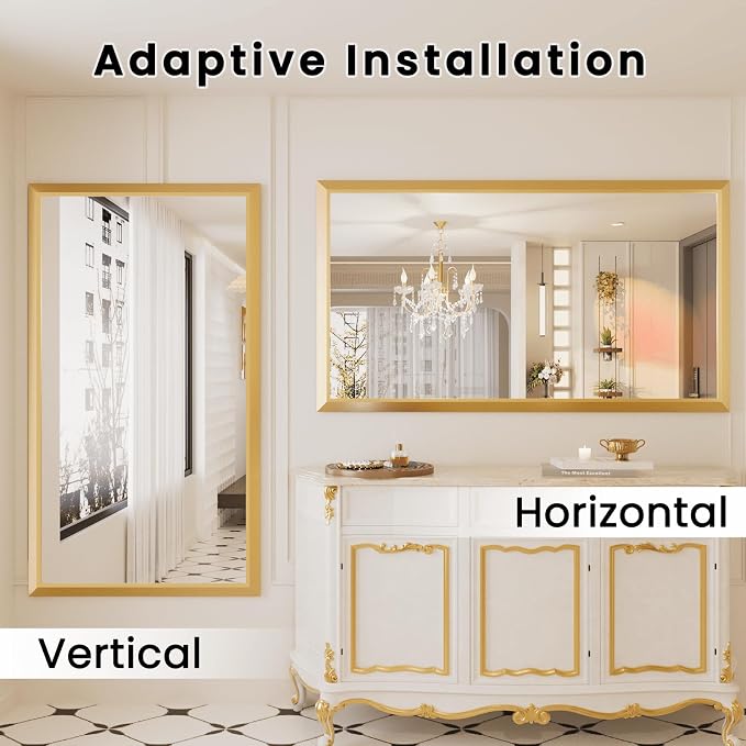 Bathroom Mirror for Wall, 50 X36 Inch (Brushed Gold Frame) | Thick Metal Framed, HD Reflection, Anti-Rust, Hang Horizontally/Vertically, Suitable for Bathroom, Farmhouse, Entryway