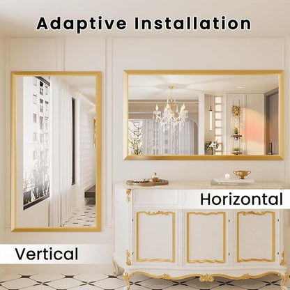 Bathroom Mirror for Wall, 60 X36 Inch (Brushed Gold Frame) | Thick Metal Framed, HD Reflection, Anti-Rust, Hang Horizontally/Vertically, Suitable for Bathroom, Farmhouse, Entryway