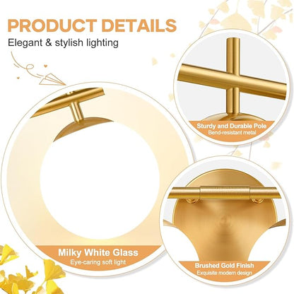 4-Light Bathroom Light Fixtures, Brushed Gold Vanity Lights for Bathroom with Milky White Glass Shade, Bathroom Lighting Fixtures Over Mirror, Wall Sconce for Bedroom (Bulb Not Included)