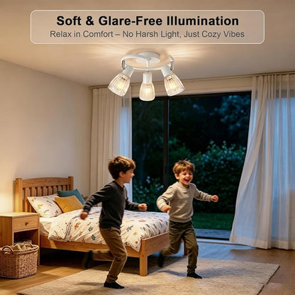 HiBay 3-Light Track Lighting White, Directional Modern Ceiling Fixture | with Glass Shades, Flush Mount Ceiling Spotlight Indoor for Kitchen, Bedroom, Living Room, E12 Base, No Bulbs
