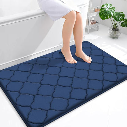 OLANLY Memory Foam Bath Mat Rug 47x32, Ultra Soft and Absorbent Bathroom Rugs, Non-Slip, Comfortable, Machine Washable Bath Carpet for Bathroom Floor, Tub, Shower and Home Decor Accessories, Navy
