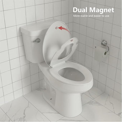 Potty Training Seat Built-In Toilet Seat, Elongated Toilet Seat 19 Inch with Baby Seat, 2 In 1 Soft Close Quiet No Slapping, Magnetic Absorption, Easy Installation for Bottom Fixing Toilet