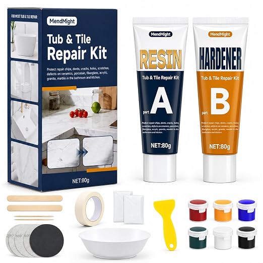 6-Color Tile Repair Kit for Porcelain Sink: DIY Fix - Match 90% Shades | Solve ugly patches – 6-color blend matches 90% shades, invisible. Waterproof, heat-proof.