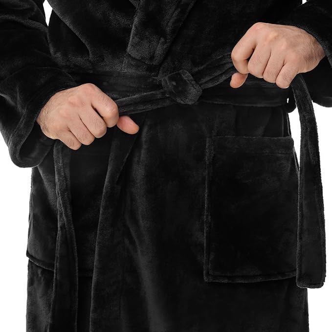 Yurhap Mens Fleece Robe, Soft Plush Robe for Men, Fluffy Bathrobe with Belt & 2 Pockets