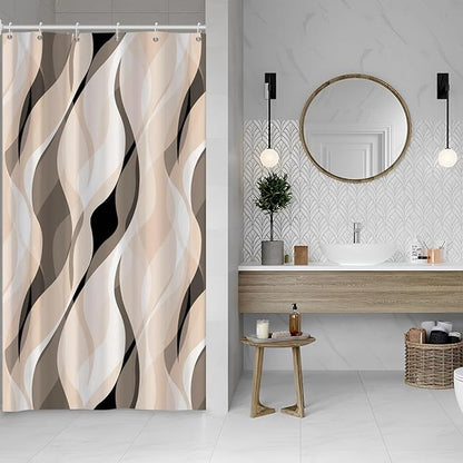 Cream Shower Curtain, Modern Abstract Cream and Grey Striped Shower Curtain Set for Bathroom Waterproof Polyester Shower Curtain with Hooks, 48x72 Inch