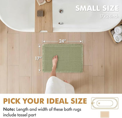 MIULEE Set of 2 Waffle Bathroom Rugs Boho Bath Mat Sage Green 17x24 Inch | Non Slip, Super Absorbent, Washable, Ultra Soft, Rubber Backed, Small Bath Rugs for Bathroom Floor Tub Shower