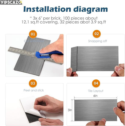 Yipscazo 2026 New Upgrade Peel and Stick backsplash 3 x 6 Inches, Backsplash Tile Peel and Stick Tile for Kitchen, Bathroom, Laundry Room, Fireplace(Metal, 100 Pieces)
