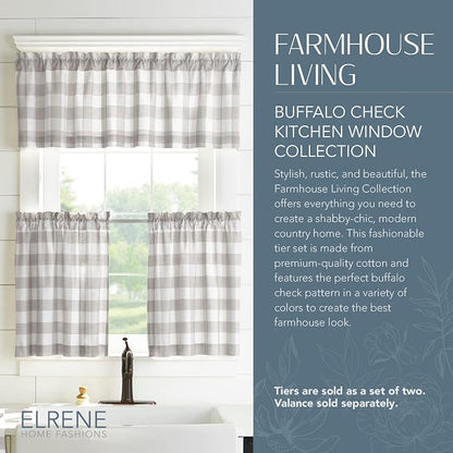 Farmhouse Living Buffalo Check Window Valance, Gray/White - 60" W x 15" L