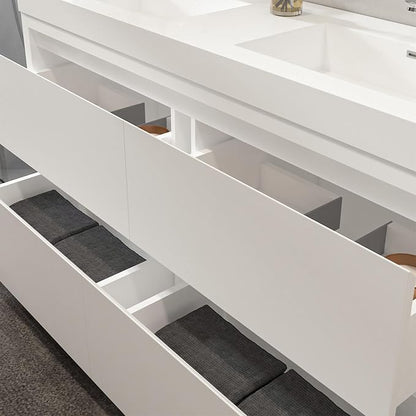 Vanity Art 60 Inch Double Sinks Floor Standing Bathroom Vanity Set 2 Drawers Storage Cabinet with White Engineered Stone Top Undermount Rectangle Sinks High-Glossy Finish