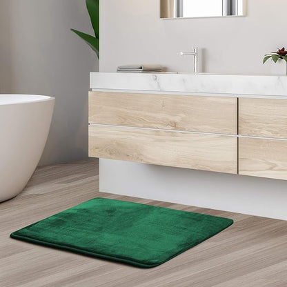 Clara Clark Bathroom Rugs, Velvet Memory Foam Bath Mat, Non-Slip, Machine Washable Bath Rugs - Dries Quickly, Ultra Soft Plush Bath Mats for Bathroom, 17 x 24, Hunter Green