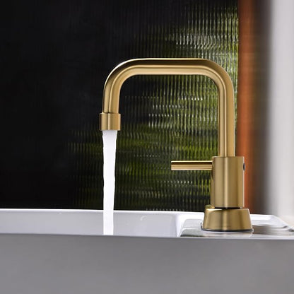 Brushed Gold 4 Inch Centerset Bathroom Faucet 2 or 3 Hole | Stainless Steel 2 Handle Gold Bathroom Sink Faucet for Bathroom, Restroom, Vanity, Rv