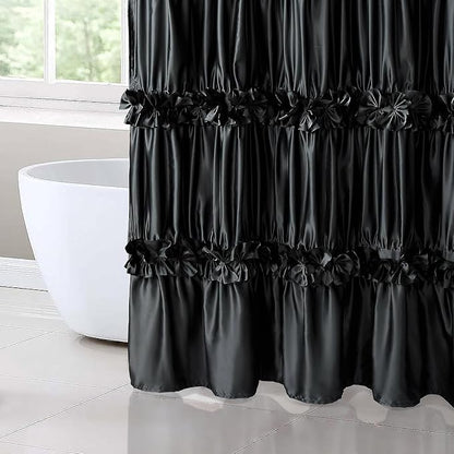 Homechoice Decor 2-Piece Black Satin Shower Curtain, 72x96 Inches (Pair) | Double Panels for Easy Access, Glossy Luxury Fabric, Modern Bathroom Décor, Machine Washable (LQ-44)