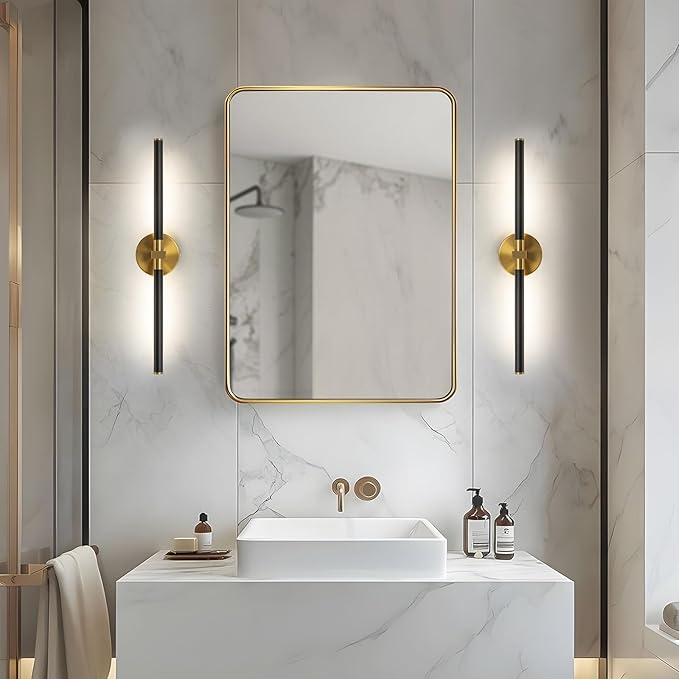 2026 Upgrade Vanity Lights, 24", Black and Gold Bathroom Light Fixture | 18W Brighter, 4000K, 360° Rotatable, CRI 90+, Brushed Gold Bathroom Vanity Light, LED Bathroom Lighting Fixtures over Mirror