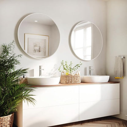 White Bathroom Mirror 30 inch, 2 Pack Wall Mirror,Matte Metal Frame | High Definition Mirror, Easy Installation, Circular Mirrors for Living room Cloakroom, Hallway, Bathroom