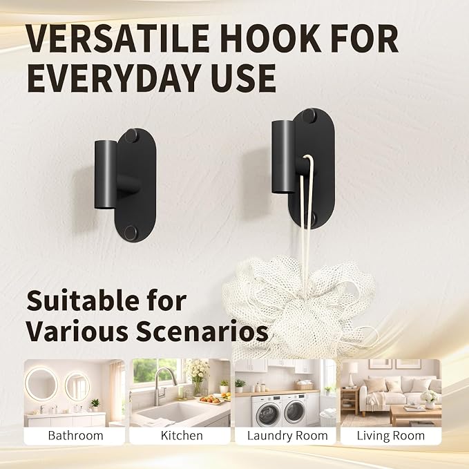5-Piece Bathroom Hardware Set, Adhesive or Drill Wall Mount, Black | Adjustable Towel Bar, Toilet Paper Holder, Towel Ring, 2 Towel Hook, 304 Stainless Steel Bathroom Accessories Set