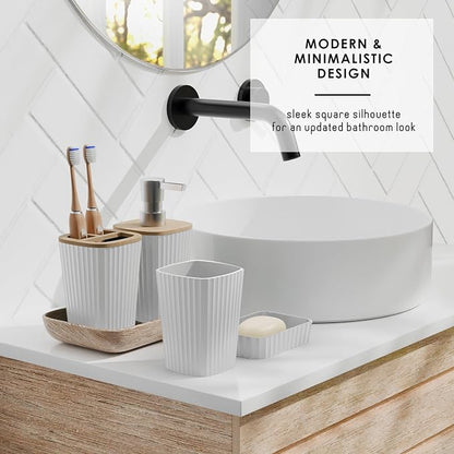 Clara Clark Bathroom Set - White Bathroom Accessories Set, 6PC Bathroom Accessory Set, Bathroom Sets with Toilet Brush, Trash Can & Soap Dispenser