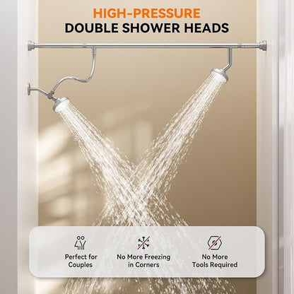 Dual Shower Head for Couples, Double Showerheads (Chrome) | High Pressure, Two Showerhead System Fit 2 Person People, Birthday Gifts for Women Men, Spa-Like, Segmented Design